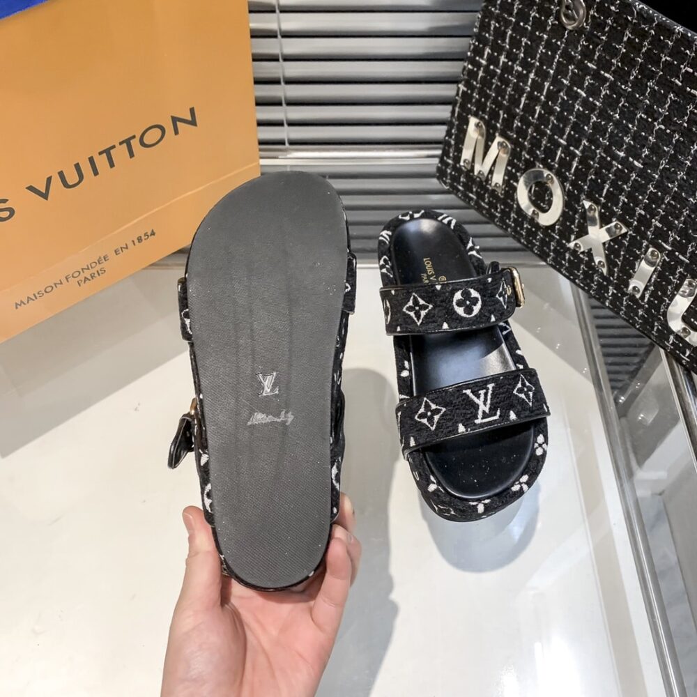 LOUIS VUITTON TWO STRAP SANDAL BLACK - Image 5