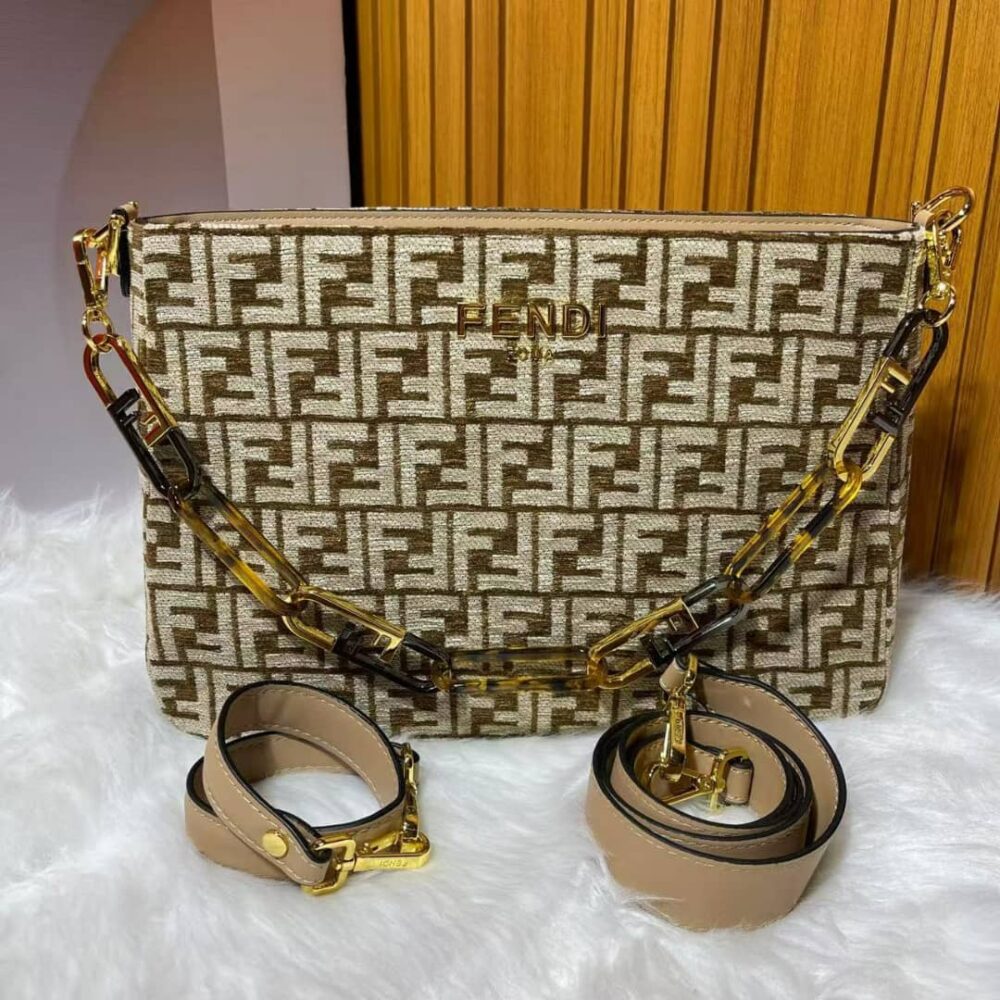 FENDI OLOCK ZIP DOVE BROWN TAPESTRY FABRIC BAG 8BR805ALFVF1IQU - Image 3