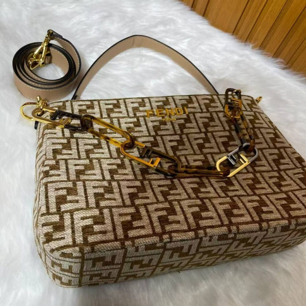 FENDI OLOCK ZIP DOVE BROWN TAPESTRY FABRIC BAG 8BR805ALFVF1IQU - Image 7