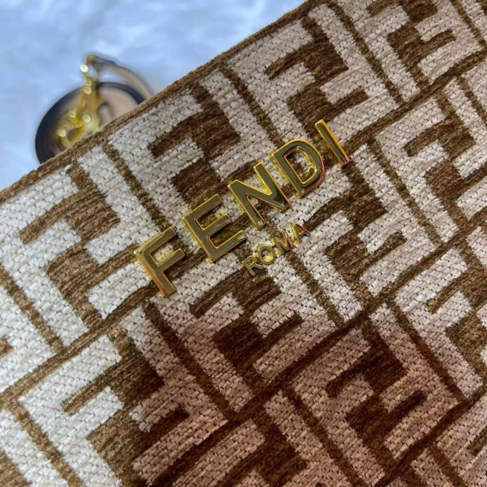 FENDI OLOCK ZIP DOVE BROWN TAPESTRY FABRIC BAG 8BR805ALFVF1IQU - Image 8