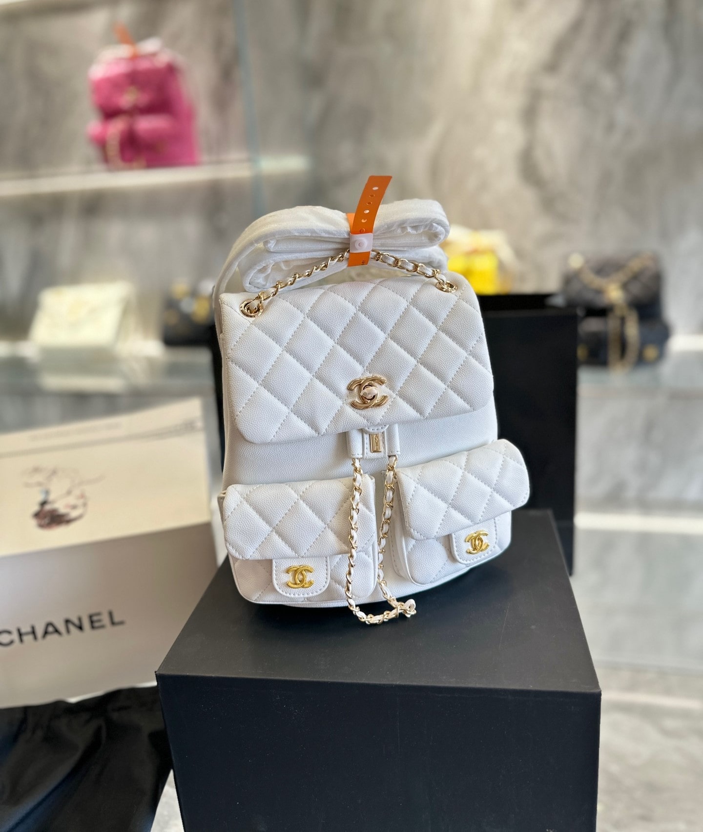 CHANEL BACKPACK WHITE 28CM AS3787 – Emlina