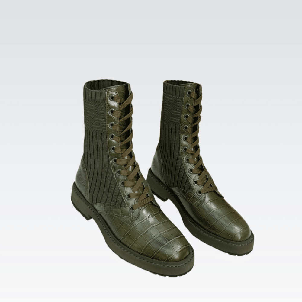 FENDI LEATHER BIKER BOOTS WITH FF CUFF GREEN