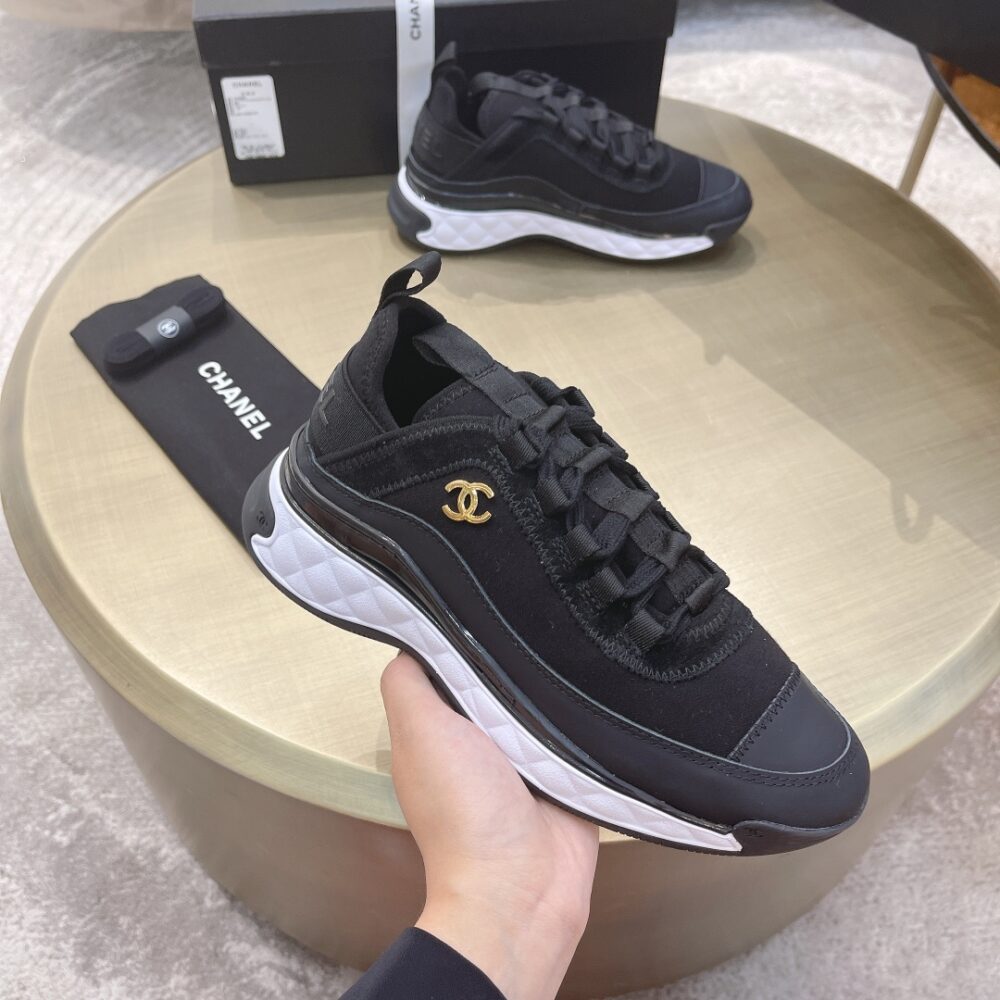 CHANEL LOGO LOW TOP TRAINER SNEAKERS BLACK G35617 - Image 7