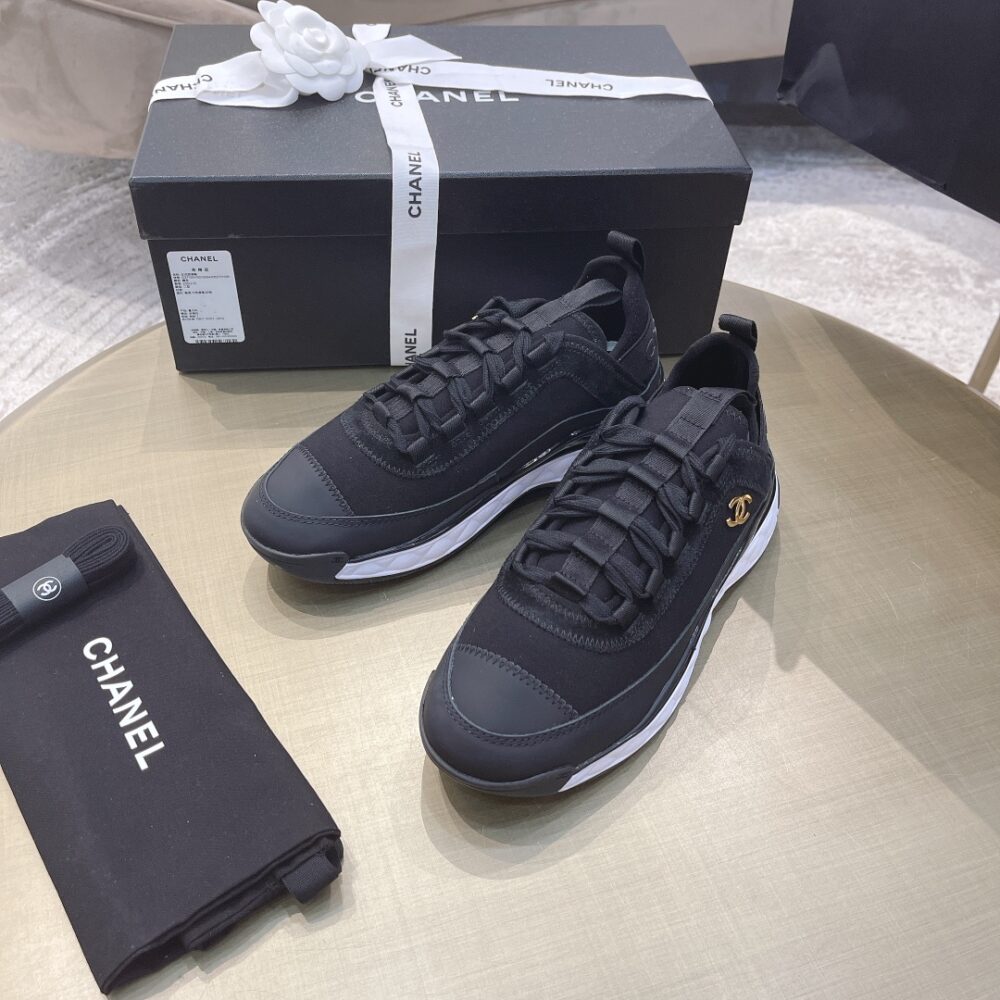 CHANEL LOGO LOW TOP TRAINER SNEAKERS BLACK G35617 - Image 8