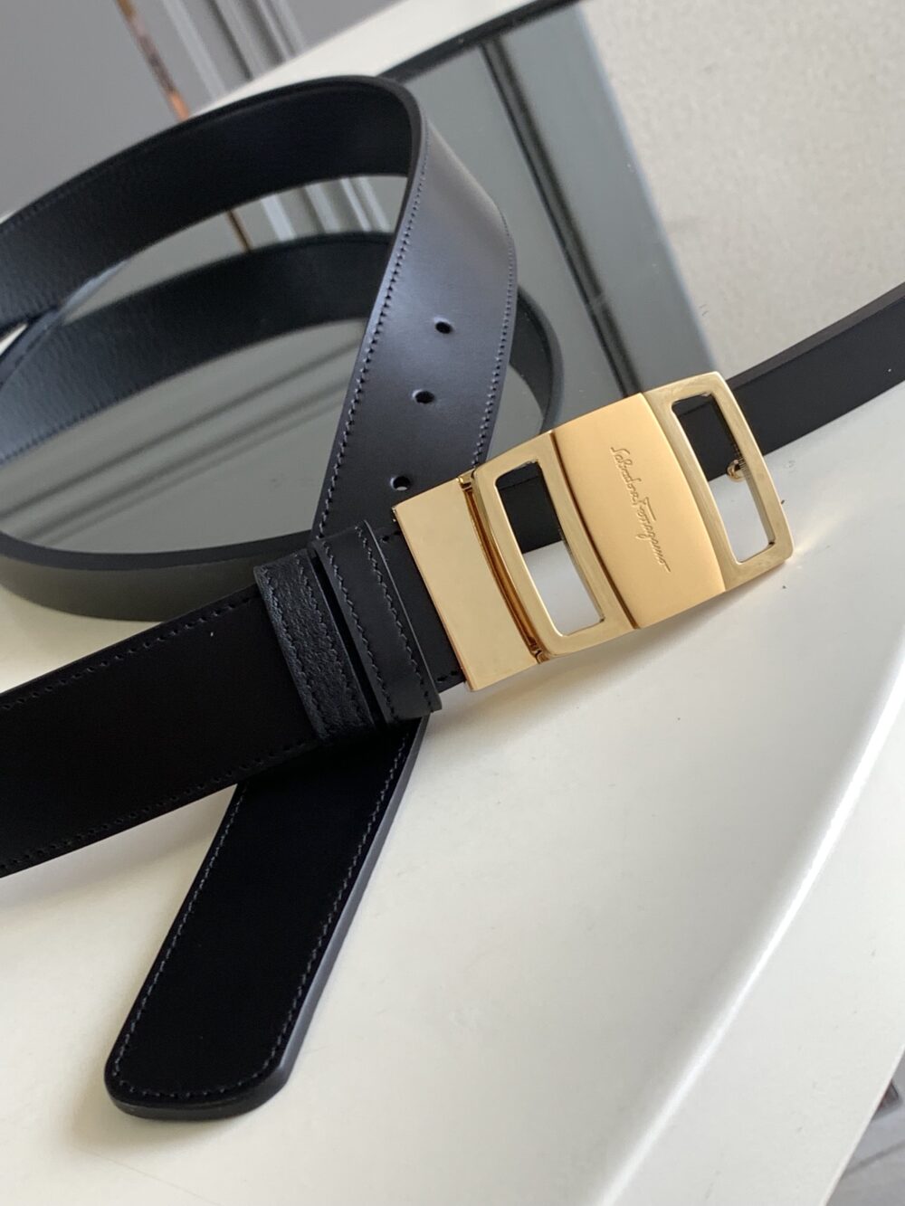 SALVATORE FERRAGAMO LEATHER BELT BLACK 3.5CM - Image 4