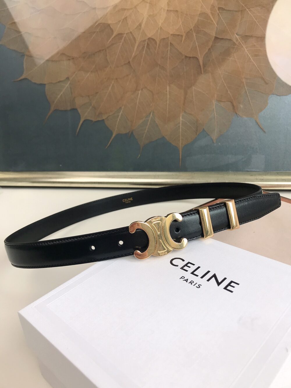 CELINE SMALL TRIOMPHE BLACK BELT IN NATUTAL CALFSKIN GOLD METAL - Image 4