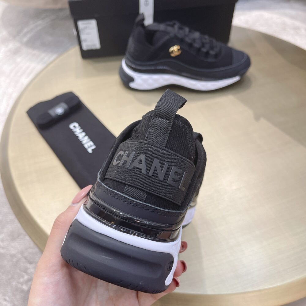 CHANEL LOGO LOW TOP TRAINER SNEAKERS BLACK G35617 - Image 5