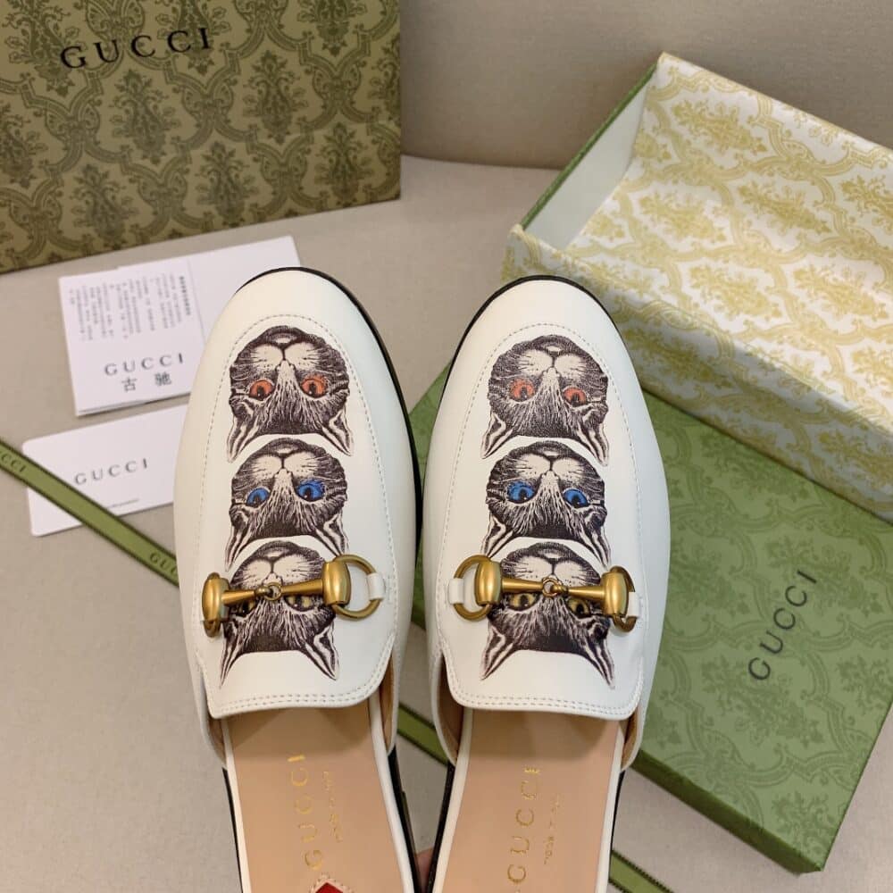 GUCCI PRINCETOWN LEATHER SLIPPER WITH THREE LITTER CAT - Image 6