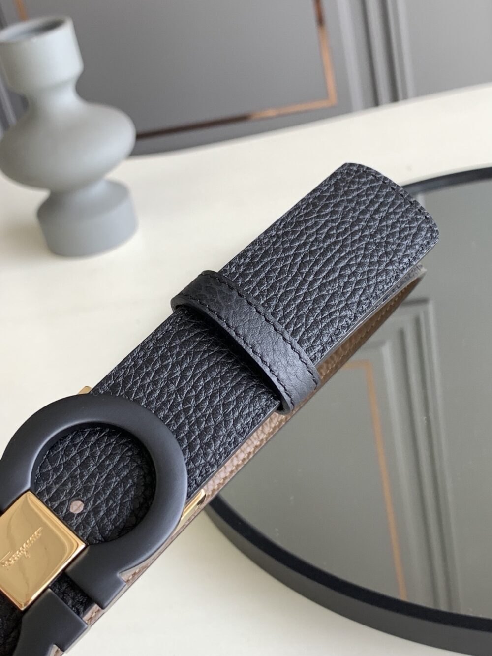 SALVATORE FERRAGAMO REVERSIBLE AND GANCINI BELT BLACK 3.5CM - Image 4