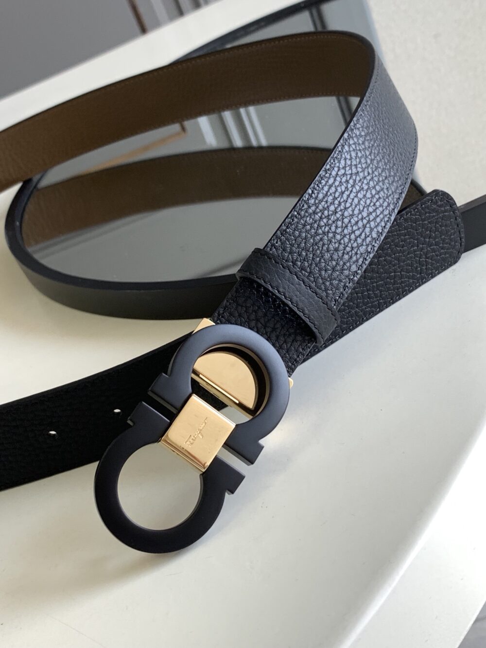 SALVATORE FERRAGAMO REVERSIBLE AND GANCINI BELT BLACK 3.5CM - Image 6