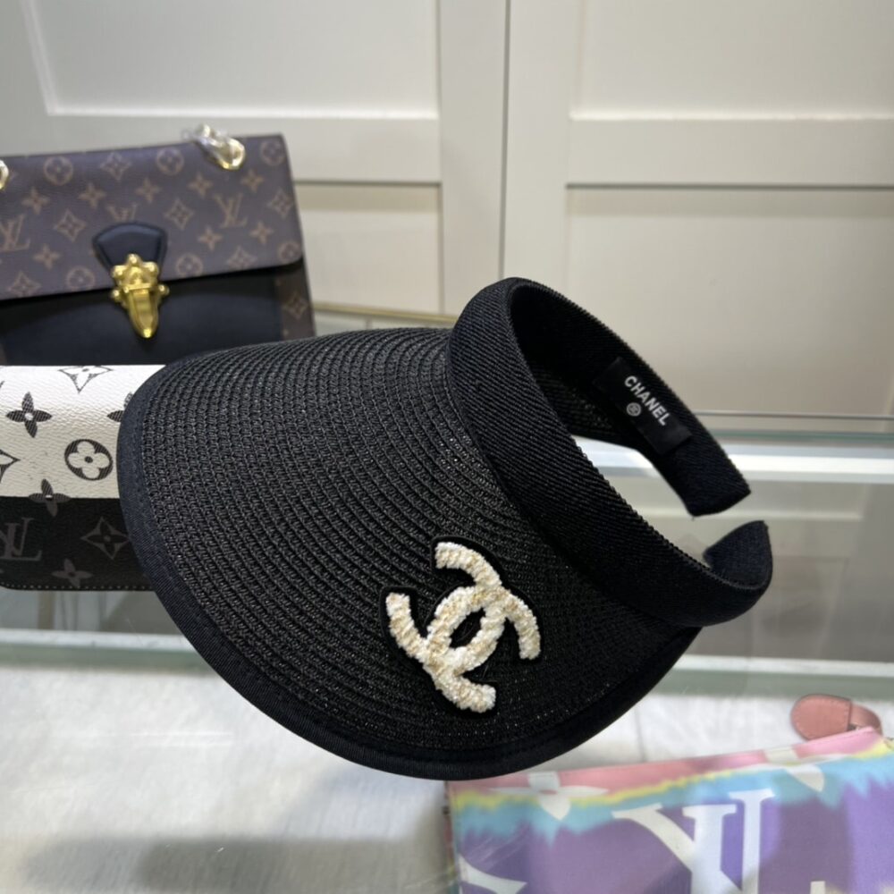 CHANEL STRAW CC VISOR HAT BLACK - Image 5