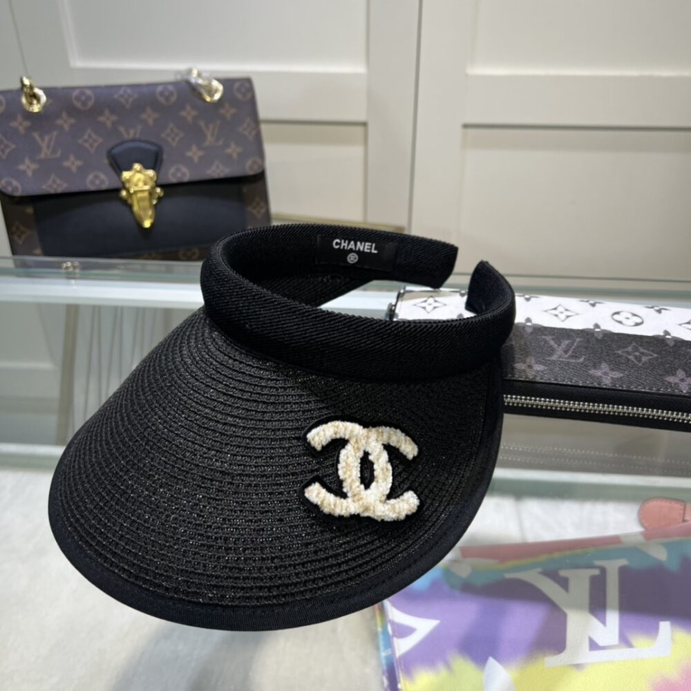 CHANEL STRAW CC VISOR HAT BLACK - Image 4