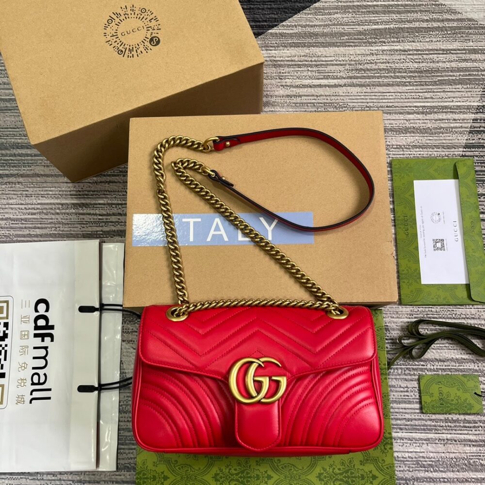 GUCCI GG MARMONT MEDIUM SHOULDER BAG RED 26CM 443496 AABZC 6832 - Image 3