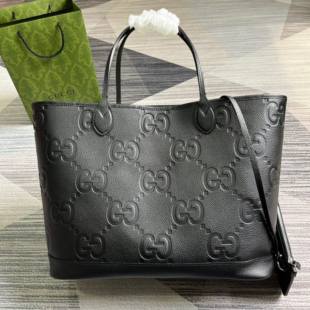 GUCCI JUMBO GG LARGE TOTE BAG BLACK 40CM 726755 AABY0 1000 – Emlina