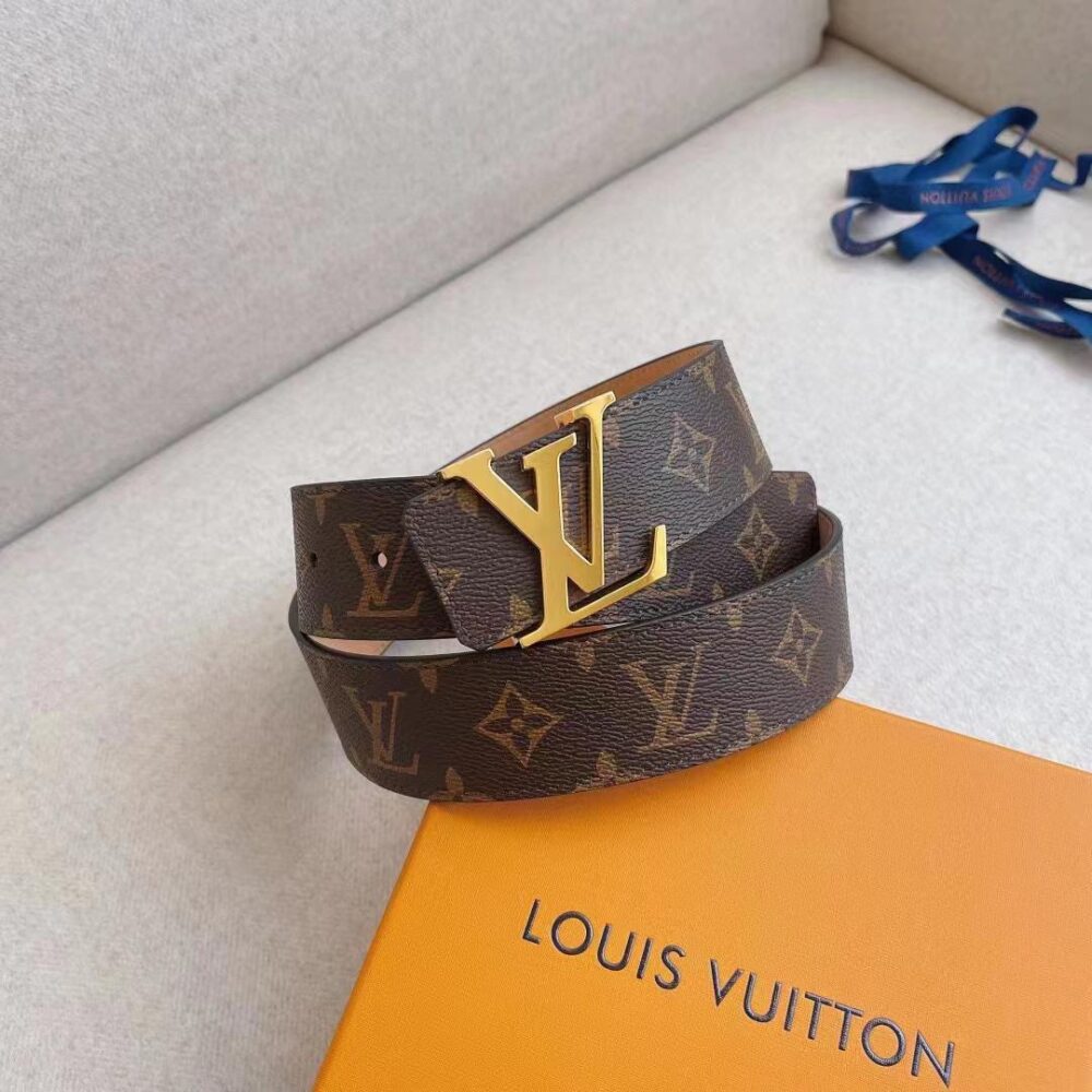 LOUIS VUITTON INITIALES REVERSIBLE MONOGRAM ECLIPSE CANVAS BELT GOLD METAL 4CM - Image 3