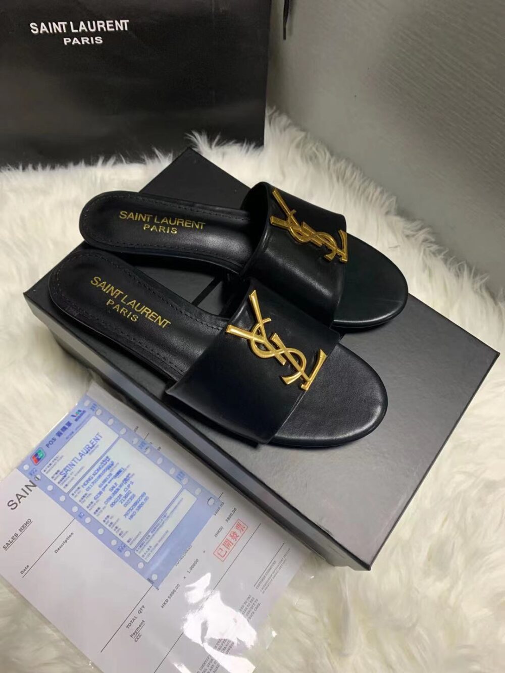 SAINT LAURENT LOGO SLIPPERS BLACK - Image 7