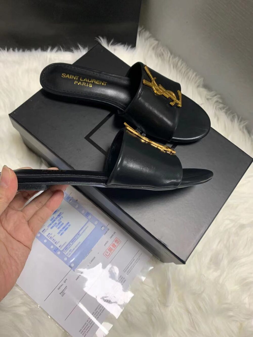 SAINT LAURENT LOGO SLIPPERS BLACK - Image 6