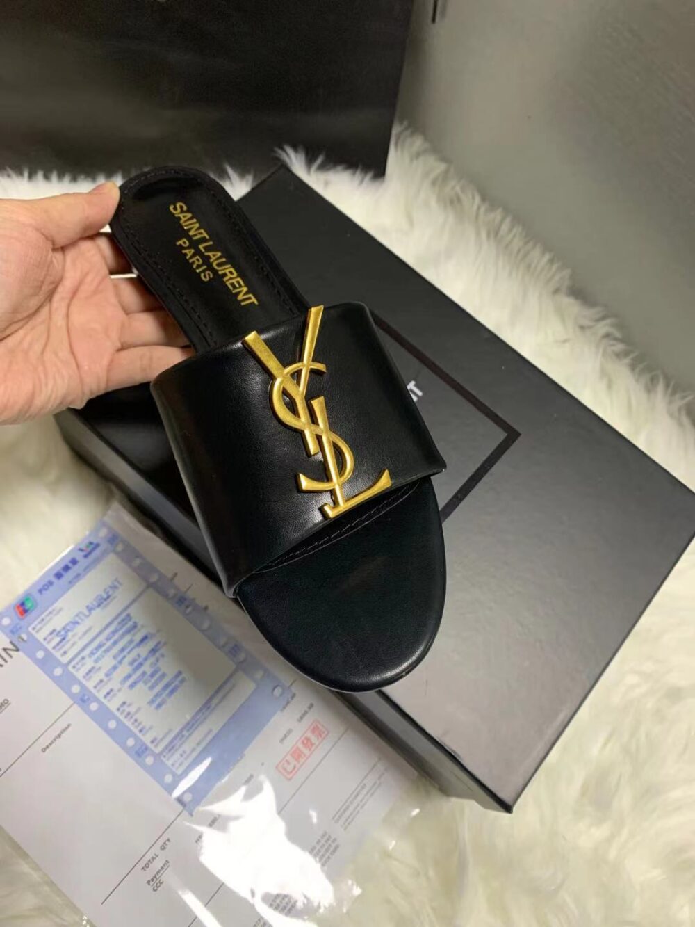 SAINT LAURENT LOGO SLIPPERS BLACK - Image 5