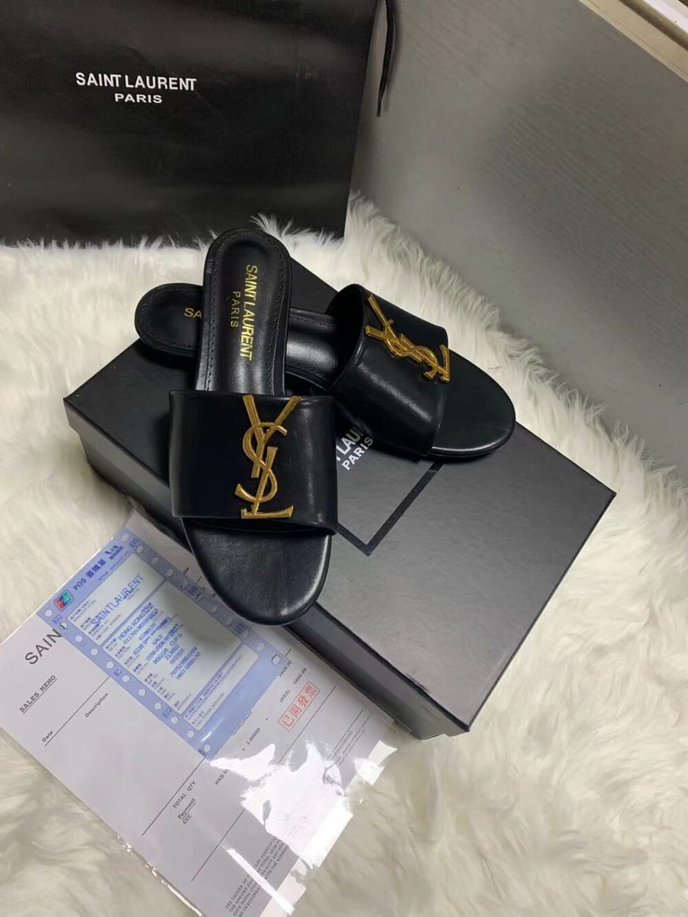 SAINT LAURENT LOGO SLIPPERS BLACK - Image 4