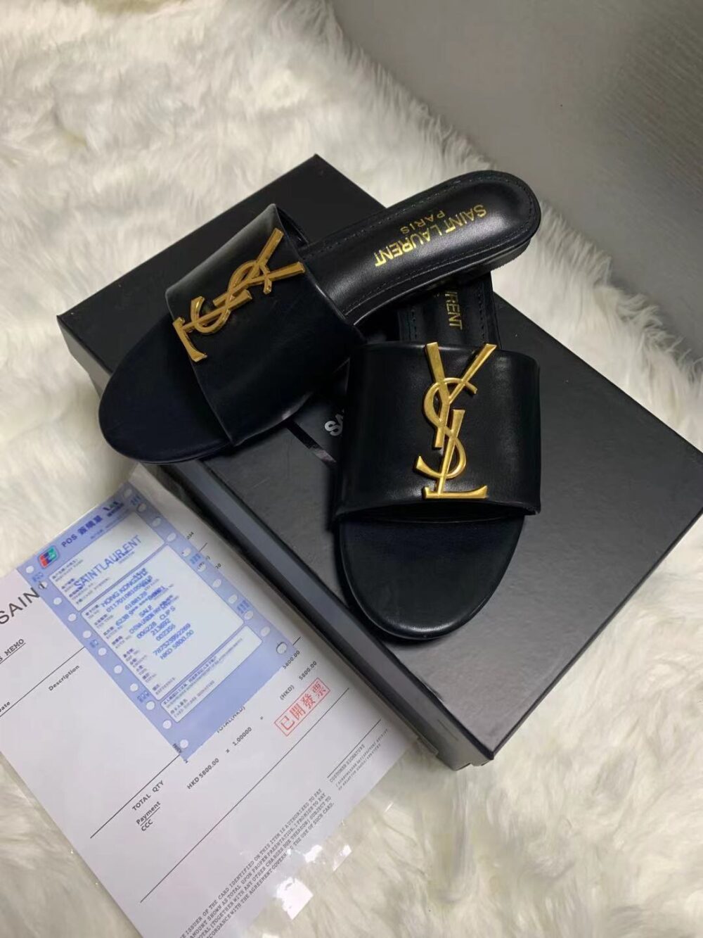 SAINT LAURENT LOGO SLIPPERS BLACK - Image 3