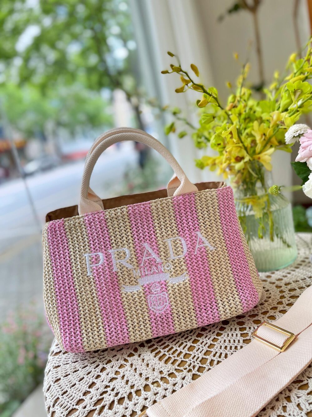 PRADA RAFFIA TOTE BAG TAN AND PINK 1BG4222A2TF0NJXVOOR - Image 5