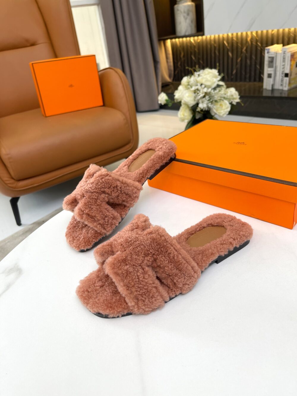 HERMES SHEARLING ORAN TEDDY BEAR SLIPPER SANDALS - Image 6