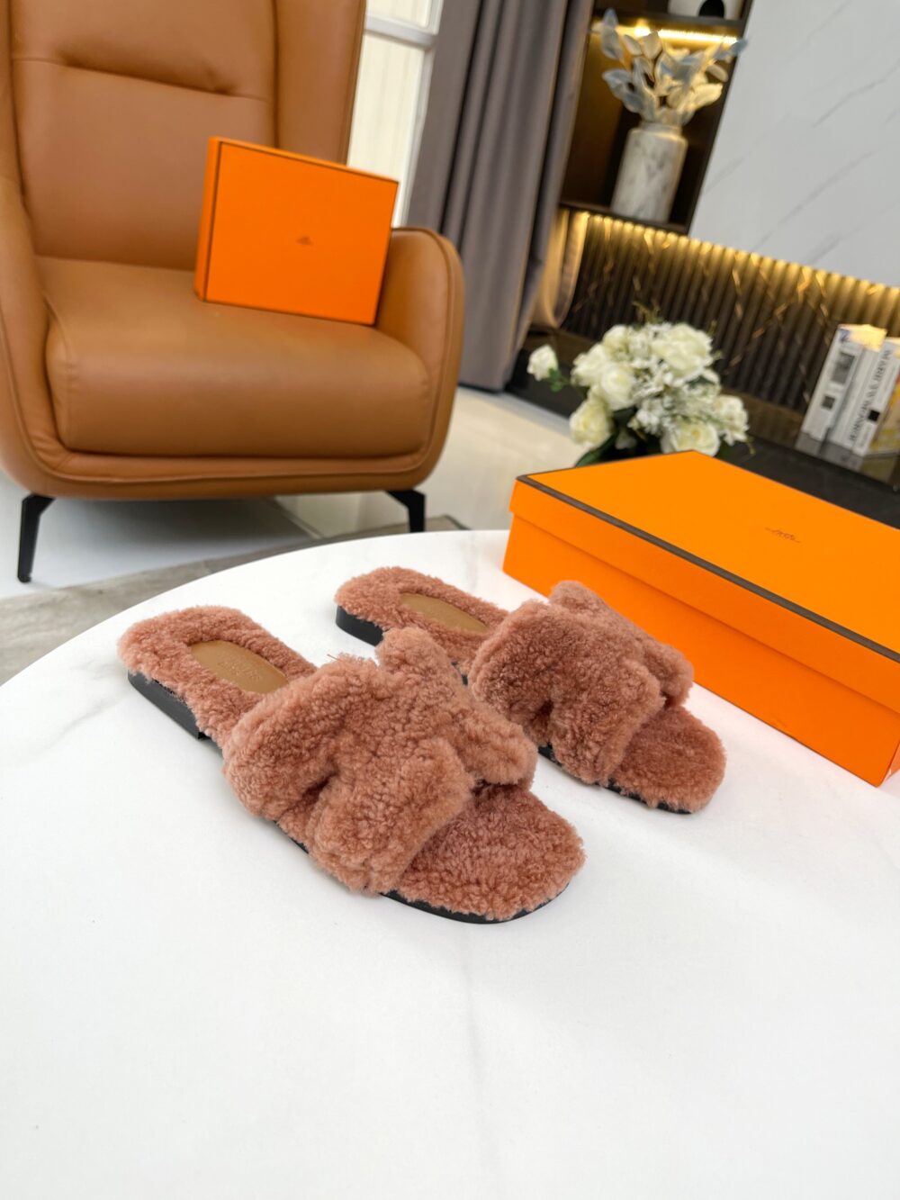 HERMES SHEARLING ORAN TEDDY BEAR SLIPPER SANDALS - Image 7