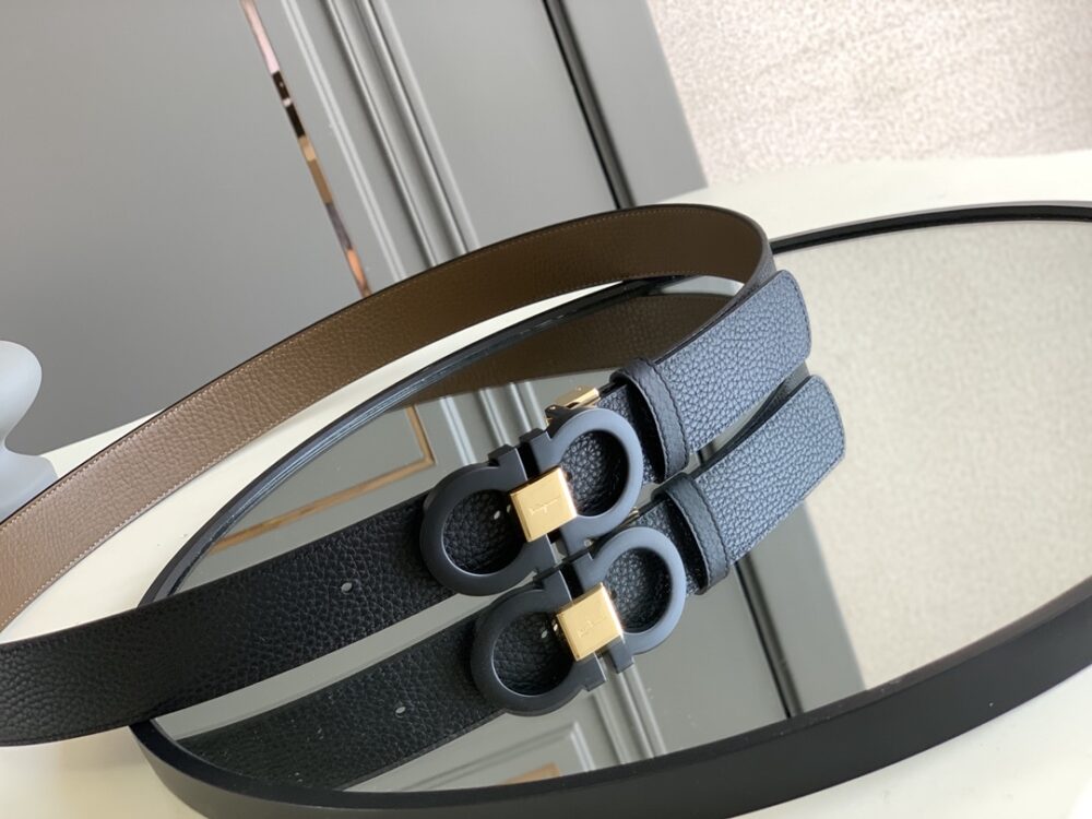 SALVATORE FERRAGAMO REVERSIBLE AND GANCINI BELT BLACK 3.5CM - Image 3