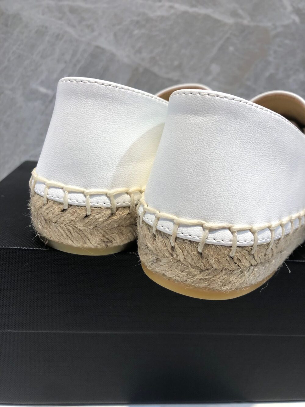 CHANEL EMBROIDERED ESPADRILLE LEATHER CAP TOE FLATS WHITE - Image 8