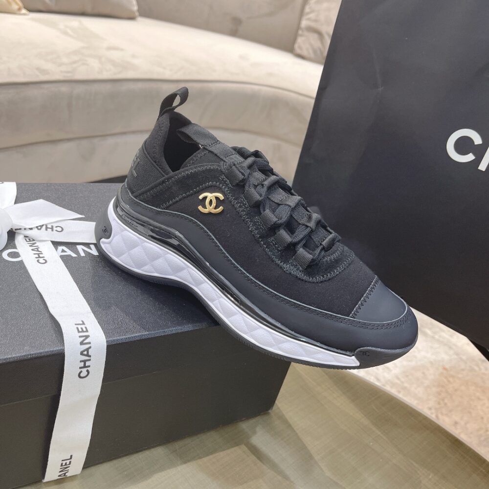 CHANEL LOGO LOW TOP TRAINER SNEAKERS BLACK G35617 - Image 3