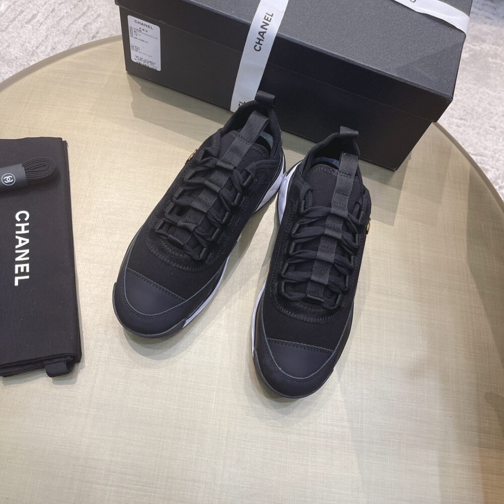 CHANEL LOGO LOW TOP TRAINER SNEAKERS BLACK G35617 - Image 9