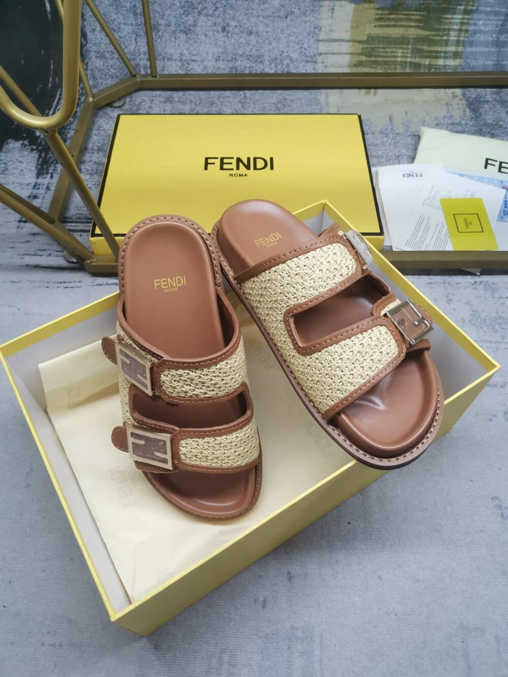 FENDI FEEL LEATHER SANDALS BROWN 8X8326AO0DF1LR0 - Image 7