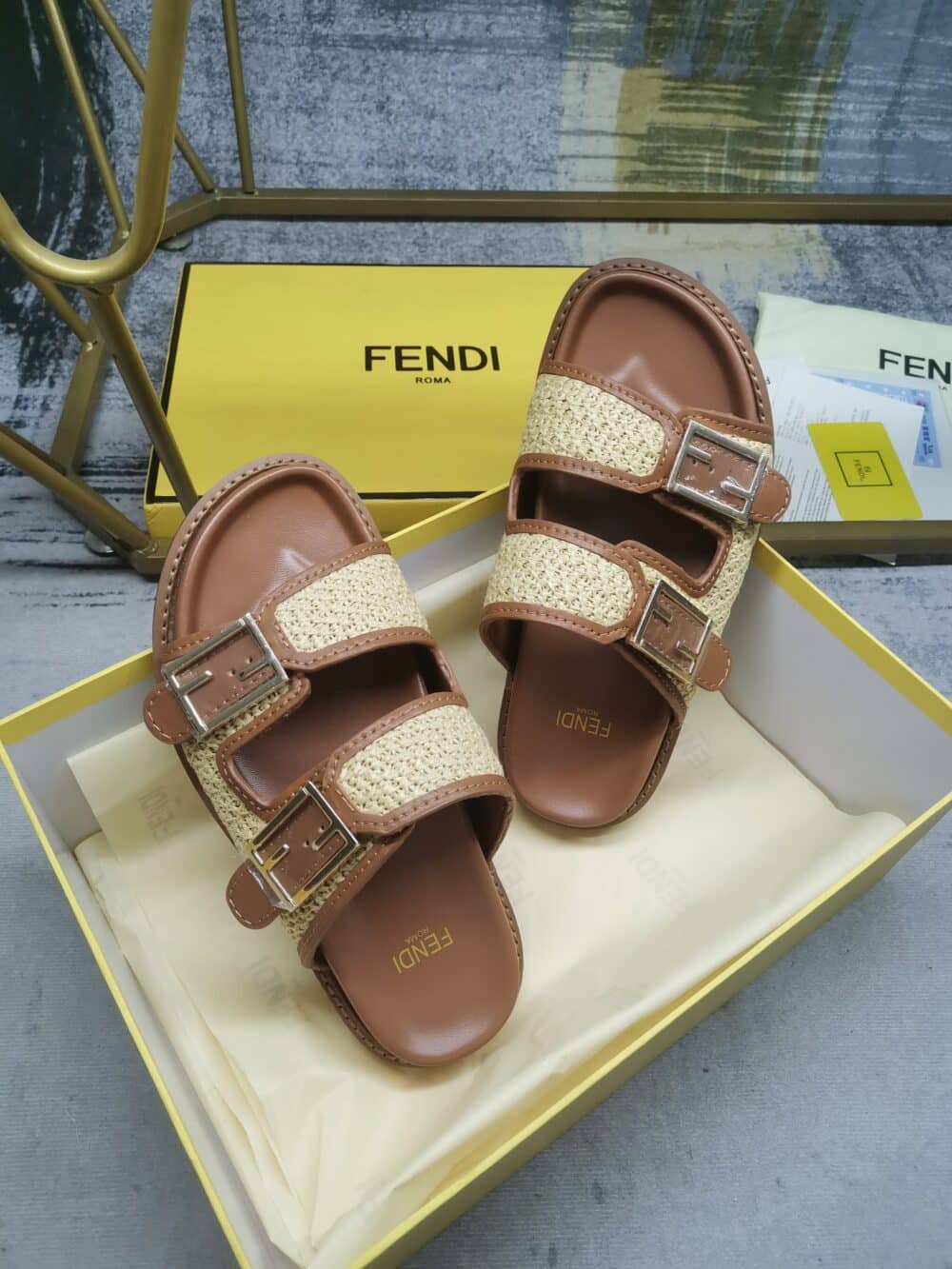 FENDI FEEL LEATHER SANDALS BROWN 8X8326AO0DF1LR0 - Image 6