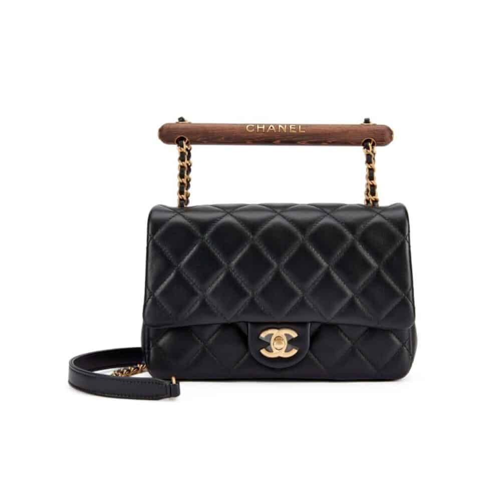 CHANEL FLAP BAG WITH TOP HANDLE LAMBSKIN AND WENGE WOOD BLACK 20CM AS4151 B13085 94305