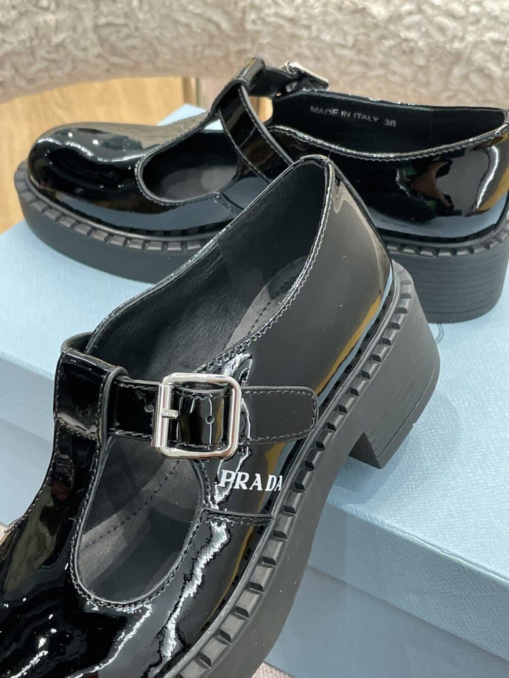 PRADA BRUSHED LEATHER MARY JANE T STRAP SHOES BLACK 2EE372 055 F0002 - Image 6