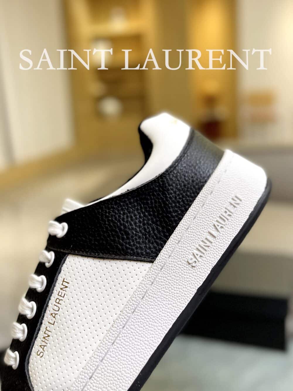 SAINT LAURENT PERFORATED LEATHER SNEAKERS BLACK AND WHITE - Image 3