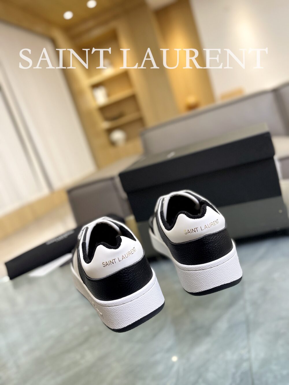 SAINT LAURENT PERFORATED LEATHER SNEAKERS BLACK AND WHITE - Image 4