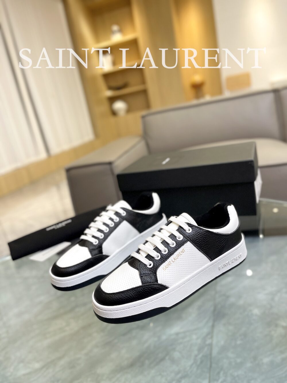 SAINT LAURENT PERFORATED LEATHER SNEAKERS BLACK AND WHITE - Image 8