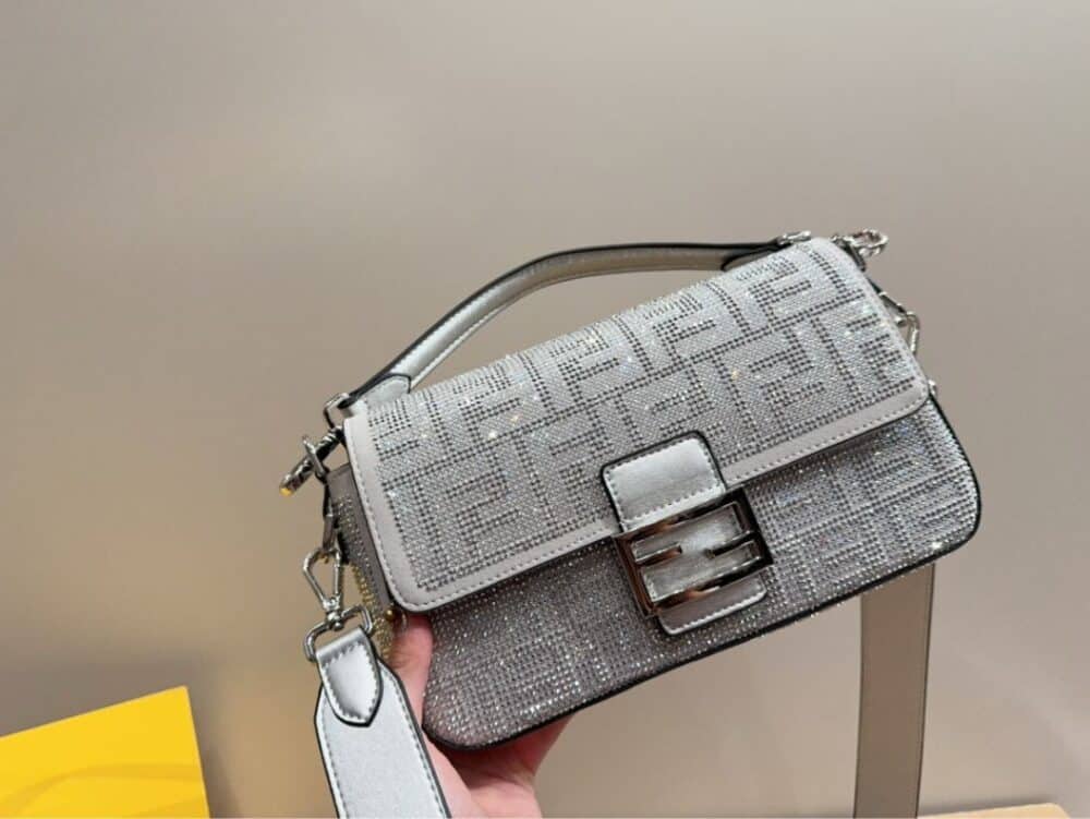 FENDI BAGUETTE SILVER CRYSTAL TRIM 25CM - Image 3