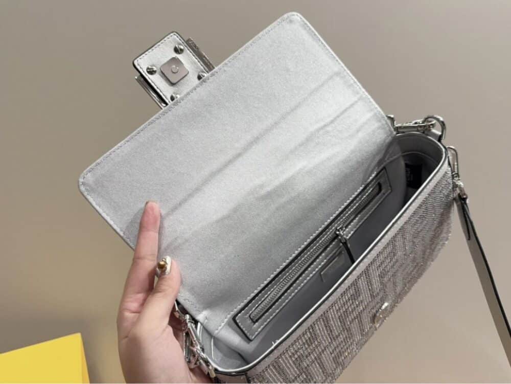 FENDI BAGUETTE SILVER CRYSTAL TRIM 25CM - Image 9