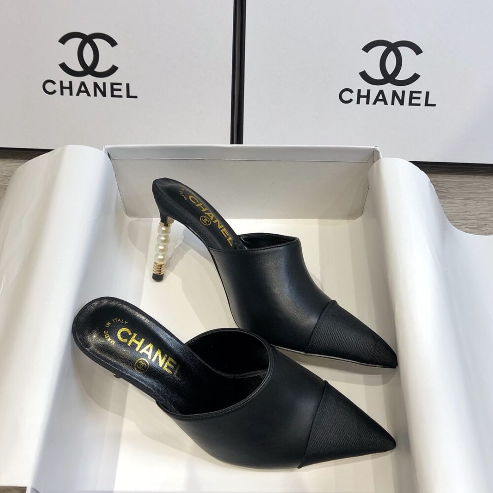 CHANEL MULES LAMBSKIN GROSGRAIN BLACK - Image 3