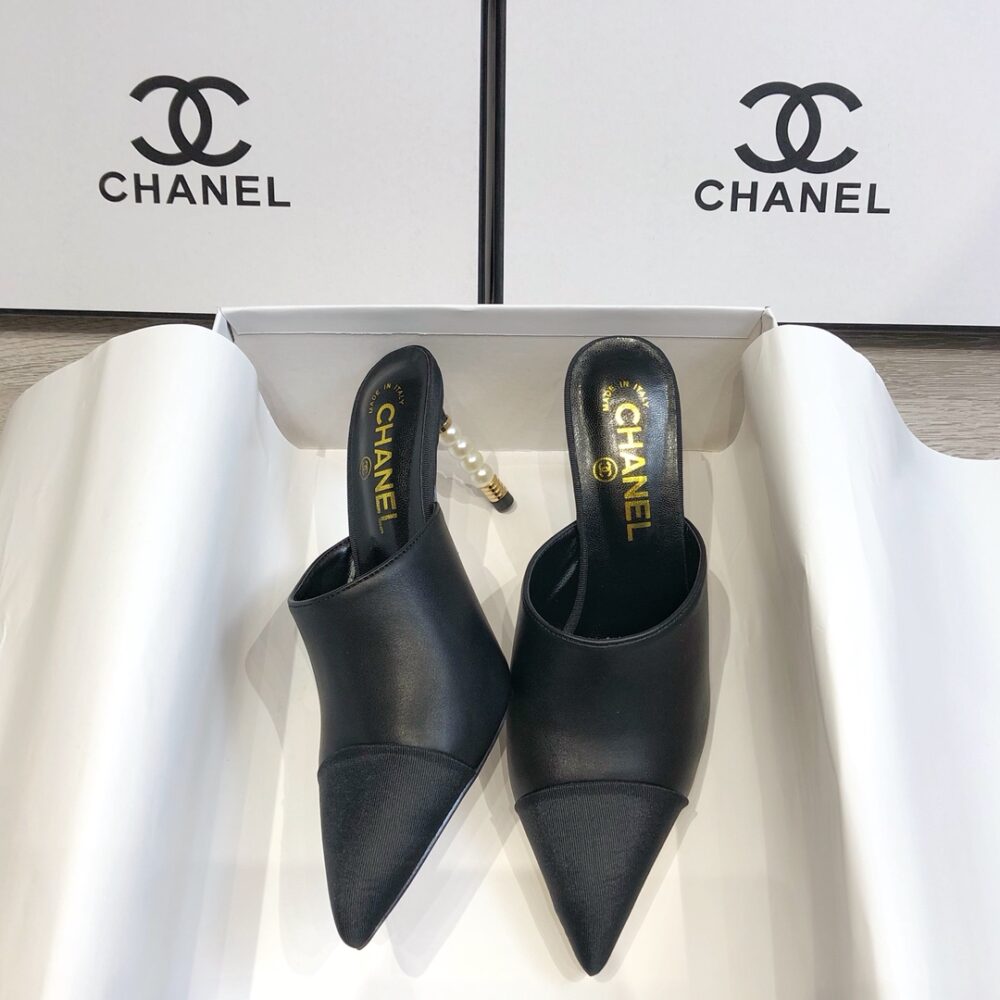 CHANEL MULES LAMBSKIN GROSGRAIN BLACK - Image 4