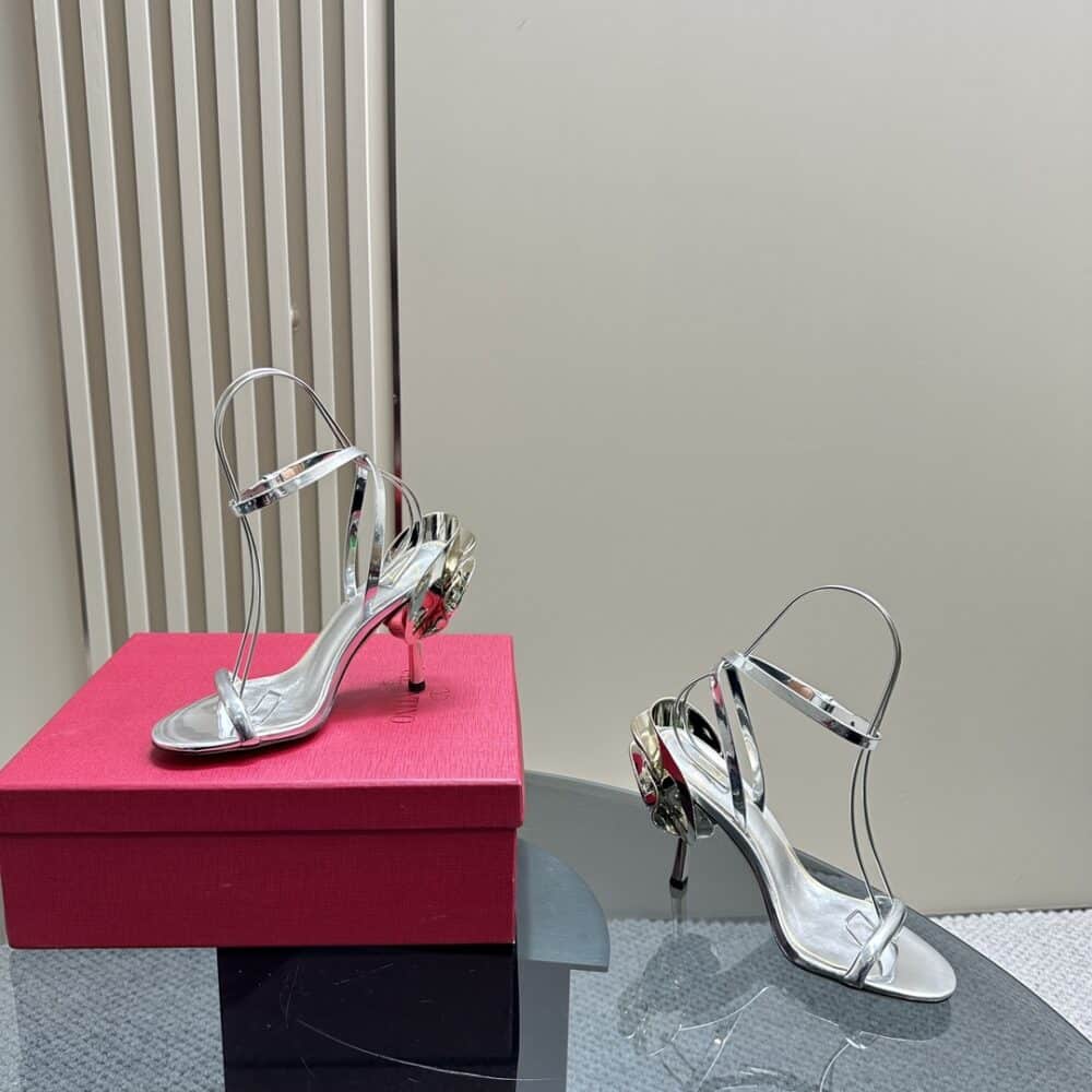 VALENTINO GARAVANI ARCHIVE ROSEROUCHE METALLIC LEATHER HIGH HEEL SILVER - Image 6