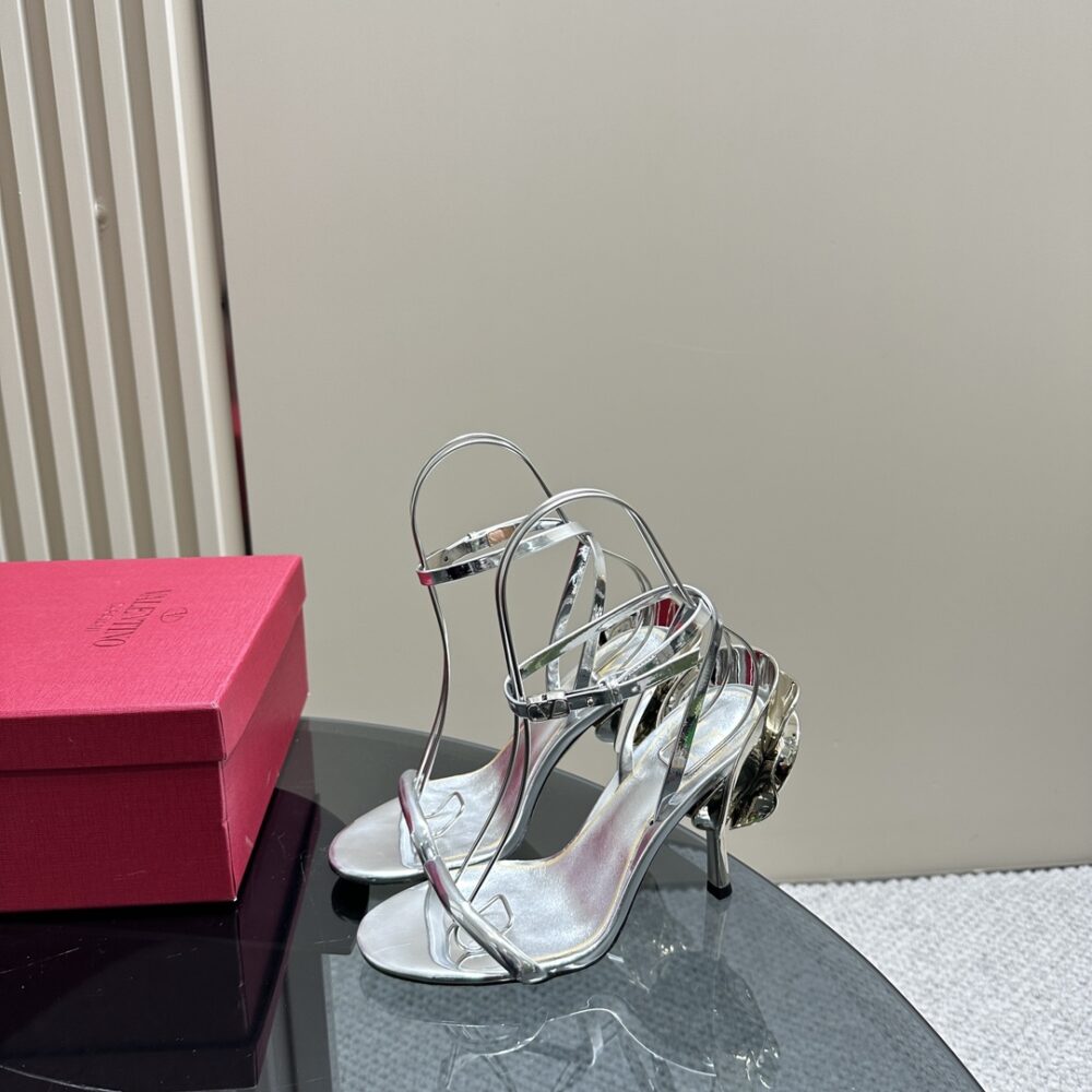 VALENTINO GARAVANI ARCHIVE ROSEROUCHE METALLIC LEATHER HIGH HEEL SILVER - Image 10