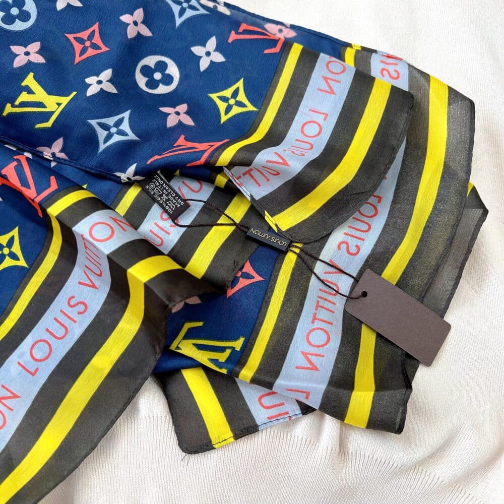 LOUIS VUITTON COLORFUL MONOGRAM SCARF BLUE 180CM - Image 4