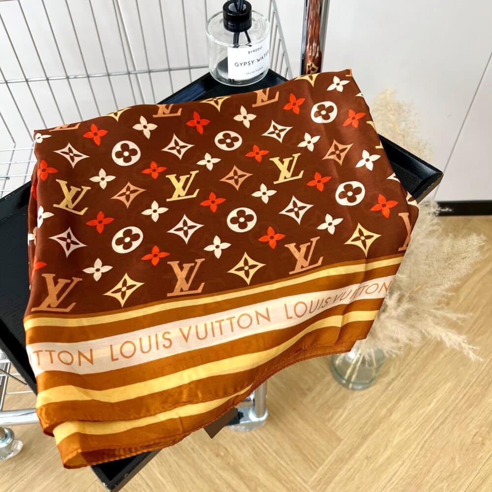 LOUIS VUITTON COLORFUL MONOGRAM SCARF BROWN 180CM - Image 4