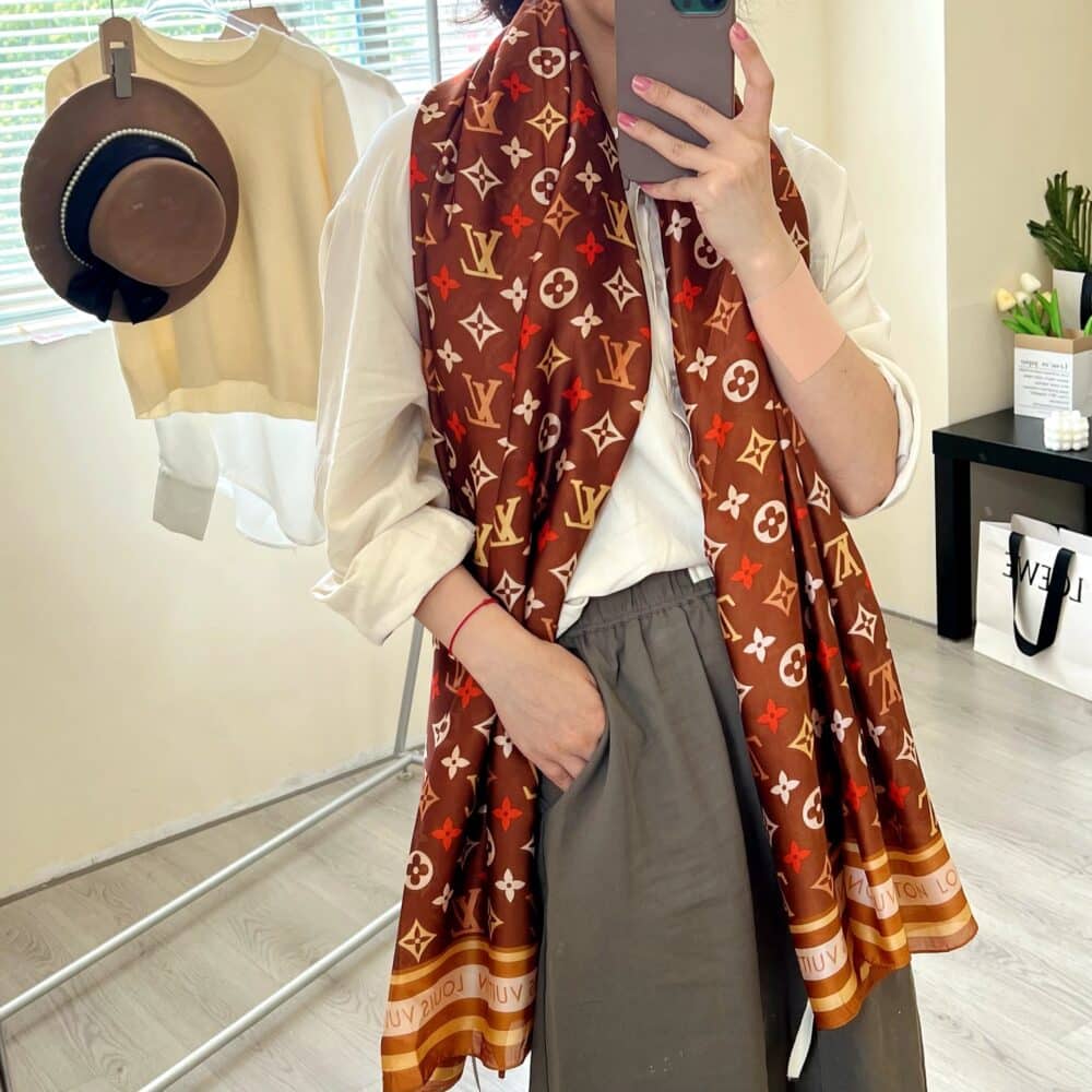 LOUIS VUITTON COLORFUL MONOGRAM SCARF BROWN 180CM - Image 3