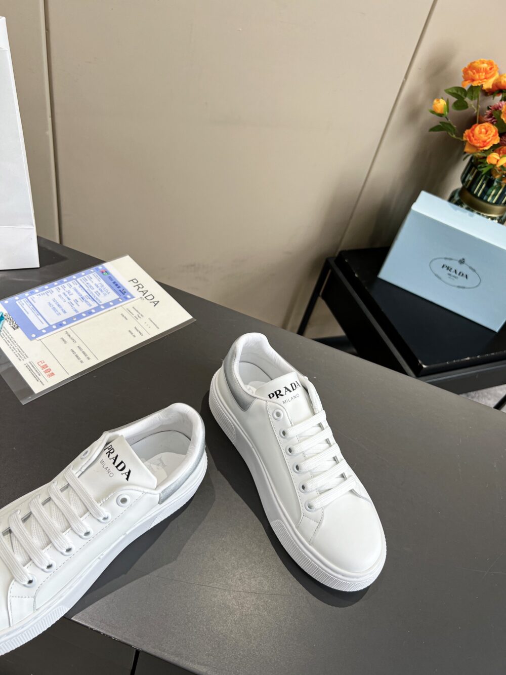 PRADA SNEAKERS IN WHITE LEATHER WITH SILVER LOGO - Image 7