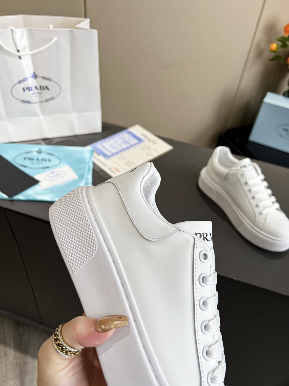 PRADA SNEAKERS IN WHITE LEATHER WITH WHITE - Image 7