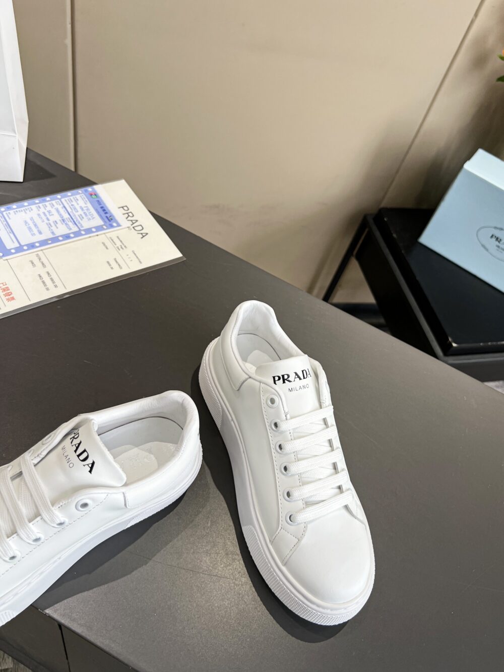 PRADA SNEAKERS IN WHITE LEATHER WITH WHITE - Image 5